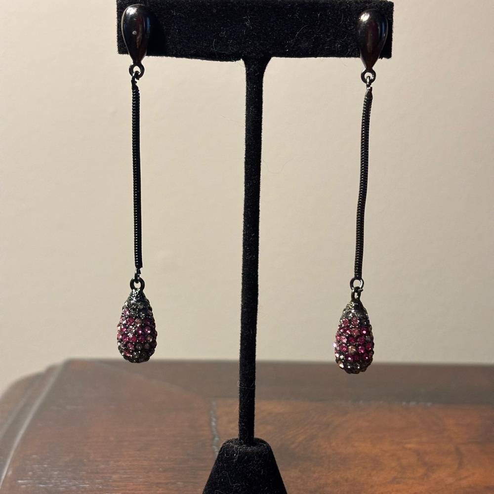Chico's Long Drop Pink Crystal Teardrop Dangle Earrings